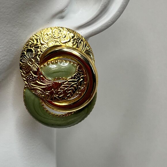 Western antique ornaments. Embossed double-loop metal embossed pin earrings - Picture 4 of 5